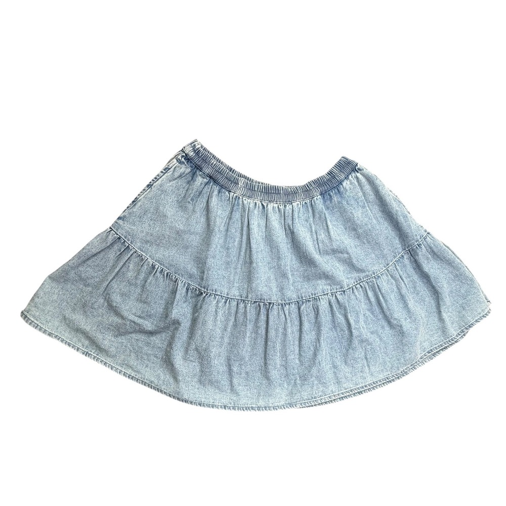 American Eagle Denim Tiered Mini Skirt Small‎ Light Wash Blue Elastic Waist